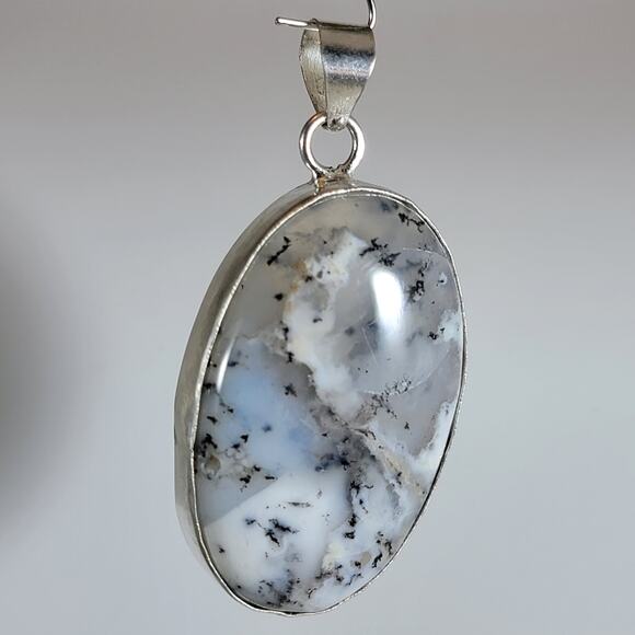 Handmade Oval Dendritic Opal Cabochon Pendant - Picture 9 of 10